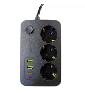 3 lü Akım Korumalı 2 Adet USB 1 Adet Type-C Girişli Priz 3414
