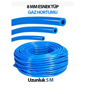 8 MM Tüp Hortumu Yüksek Kaliteli Esnek Mavi 5 M Uzunluğunda (2 Adet Kelepçe Hediyemizdir)