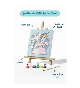 Sihirli Unicorn Boyama Tuvali – Şövaleli Boya Seti 20x20