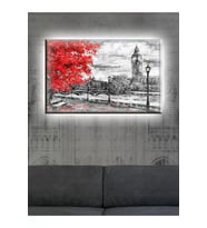 Led Işıklı Nostaljik Kırmızı Ağaç Kanvas Tablo