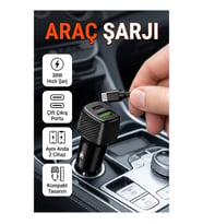 38W Type-C ve USB Portlu Çift Çıkışlı Araç Şarj Cihazı Kompakt Tasarım