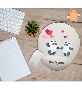 Kişiye Özel Aşık Sevimli Panda Dans Temalı Mouse Pad Bilek Destekli