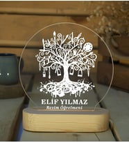 Resim Öğretmenine Özel Kişiye Özel LED Işıklı Ahşap Masa İsimliği (Şeffaf)