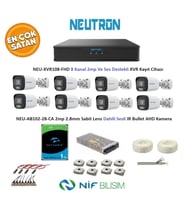 Neutron 2mp 8 kameralı Sesli Dış ortam AHD Full Kamera Seti 1TB Disk NEU-XVR108-FHD NEU-AB102-28-CA