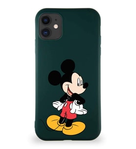 Apple iPhone 11 Soft Premier Kapak Mickey Mouse-D Tasarımlı Silikon Kılıf - Yeşil (Şeffaf)