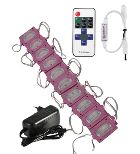 20 Adet 12 Volt 1.2 Watt Dar Açılı Tek Lensli Pembe Led Modül 12A Tek Renk RF Dimmer 2A Priz Tipi Ad