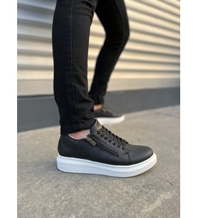 JY155 Warrior Bağcıklı ve Fermuarlı Cilt Erkek Günlük Sneaker Ayakkabı CBT - Siyah