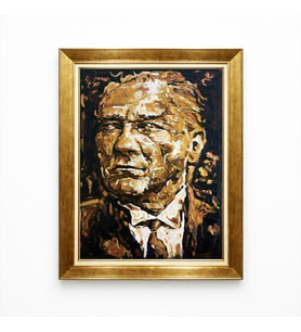 Tablore Atatürk Soyut Tasarım Kanvas Tablo - Modern Sanat Gold Çerçeveli Duvar Panosu