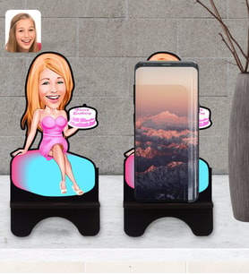 BK Gift Kişiye Özel Kadın Doğum Günü Karikatürlü Ahşap Biblo Telefon Standı-2