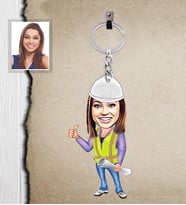 Kişiye Özel Mühendis Karikatürlü Ahşap Anahtarlık  Bayan-2-Eco