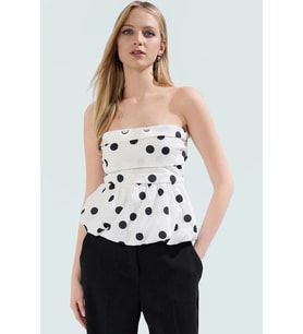 Straplez Fitted Puantiyeli Bluz Terrycotton Kumaş Yazlık Mükemmel Uyum Uzun Ömürlü