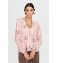 Kadın V Yaka Bağcıklı Çiçek Desenli Gömlek-Bluz
