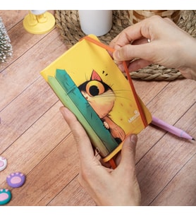 9x14 cm Sert Kapak Çizgili Not Okul Defteri - Meow Kedili 2 (Çok Renkli)