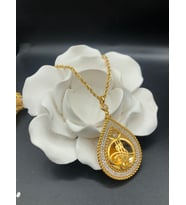 22 ayar altın kaplama kadın gold zirkon taşlı halat zincirli tugralı kolye modeli