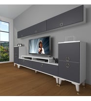 Decoraktiv Ekoflex 9 Mdf Gold Tv Ünitesi Tv Sehpası - Beyaz Antrasit (Beyaz - Antrasit)