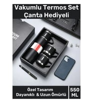 Özel Üretim Paslanmaz Çelik 3 Bardaklı Soğuk Sıcak Termos Vakumlu Termos Set Çanta Hediyeli 550 Ml