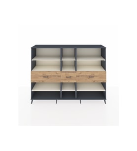 Hyperion Dolap 9 Raflı 3 Çekmeceli  220x44x163 Antrasit-Aytaşı/Çam