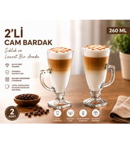 Cam Ayaklı Latte Bardağı 2'li Set 260 CC Şeffaf Kahve Bardağı Latte, Cappuccino, Macchiato ve Sıcak-Soğuk İçecek Bardağı