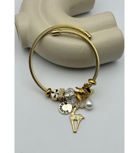 Çelik Gold İnci Taşlı Beyaz Geyik Charmlı Pandora Bileklik - 26blk36