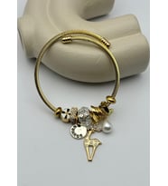 Çelik Gold İnci Taşlı Beyaz Geyik Charmlı Pandora Bileklik - 26blk36