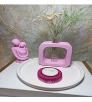 Kare Formlu Cam Tüplü Sarılan Sevgili Dekoratif Mumluk Set Pembe