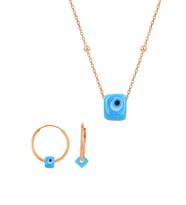 Söğütlü Silver Gümüş rose top top zincirli  nazarlı turkuaz set