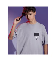 Drip Panda Baskılı Oversize Erkek Tişört (Gri)