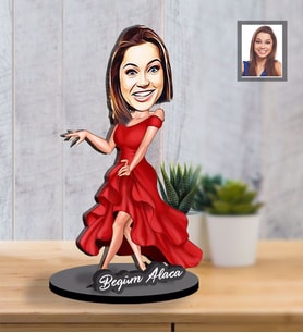 Kişiye Özel Bayan Karikatürlü İki Katmanlı Ahşap Biblo Model-9-Eco