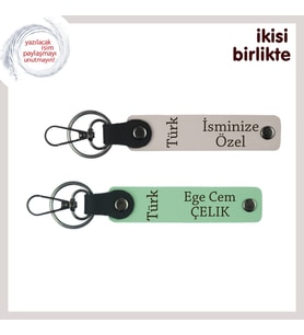 Milli Temalı Kişisel Armağan – İsim Yazılabilir Türk Yazısı Anahtarlık x2, Pudra-Yeşil (Çok Renkli)