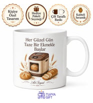 Ekmek Makinesi Temalı Baskılı Kupa Bardak Hediye Porselen Mug