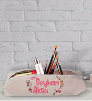 BK Gift Kişiye Özel İsimli Keten Bez Makyaj Çantası-9