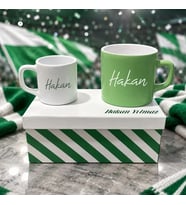 BK Gift Kişiye Özel İsimli Kutulu Yeşil Beyaz Taraftar Renkleri Temalı İkili Seramik Kupa&Fincan Seti-2