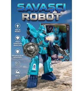 Işıklı Müzikli Buhar Püskürten Savaşçı Robot 34 Cm Büyük Boy Oyuncak - Mavi/Kırmızı
