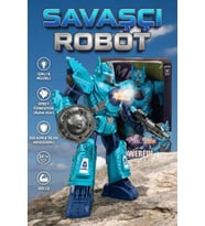 Işıklı Müzikli Buhar Püskürten Savaşçı Robot 34 Cm Büyük Boy Oyuncak - Mavi/Kırmızı