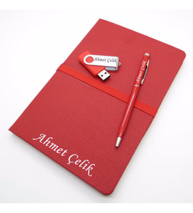 Wings SG160 İsme Özel Kırmızı Defter + 16GB Usb Bellek + Touch Kalem Set  Hepsi İsme Özel