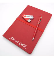 Wings SG160 İsme Özel Kırmızı Defter + 16GB Usb Bellek + Touch Kalem Set  Hepsi İsme Özel