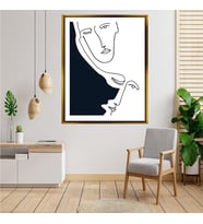 Tablore Siyah Beyaz Minimalist Yüz Çizimi Tablosu Çerçeveli Kanvas Tablo Modern Salon Dekoru