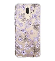 Huawei Mate 10 Lite Uyumlu Kapak Floral Lila Tasarımlı Şeffaf Silikon Kılıf