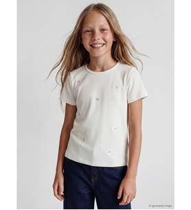 LCW Kids Ekru Pul İşlemeli Kız Çocuk Tişört
