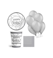 Gümüş Happy Birthday Temalı Parti Seti Beyaz 8 Kişilik