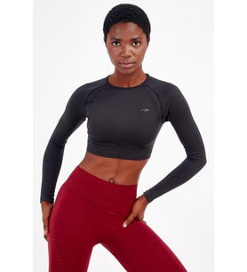 Maraton SlimFit Kadın Bisiklet Yaka  Siyah- Crop Top