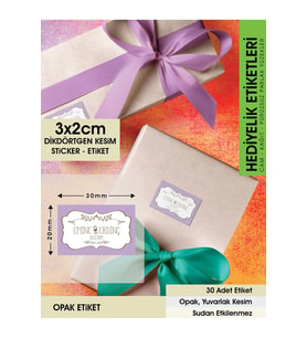Vintage Etiket Lila Zemin - 3x2 Cm Düz Kesim - 150 Adet Opak Yapışkan Etiket