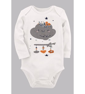Organik Baskılı Pamuklu Unisex Bebek Body UZUNKOLE5