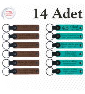 A Kahve & Koyu Turkuaz, Öğretmenden Öğrencilere Karne Hatırası, 14’lü Set, Yazılı Özel Anahtarlık