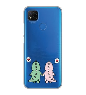 Xiaomi Redmi 9C / 10A Uyumlu Kalpli Dinazor Çiftler Tasarımlı Şeffaf Telefon Kılıfı