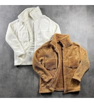 2 li Unisex Beyaz ve Taba Peluş Polar Hırka Gömlek (Taba-Beyaz)