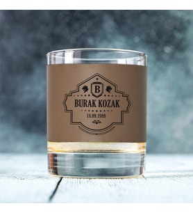 Orijinal Doğum Günü Tarihli Kişiye Özel Viski Bardağı Vizon Derili