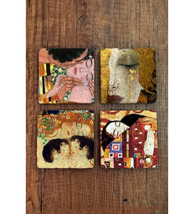 Taş Bardak Altlığı 4'lü Set - Uv Baskılı Doğal Taş Bardak Altı - Stone Coasters