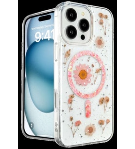 iPhone 16 Pro Max Kılıf Daisy Simli Magsafe Kapak - Pembe