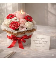Kokulu Mum Buketi Kalpten Gelen Çiçekler - Mumelia Candles Doğal Soya Şakayık Papatya Lotus Kalp Tasarım
